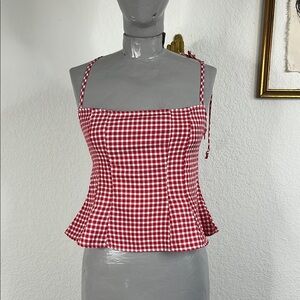 RedBerry Gingham Picnic Square Neck Tie Strap Top Blouse